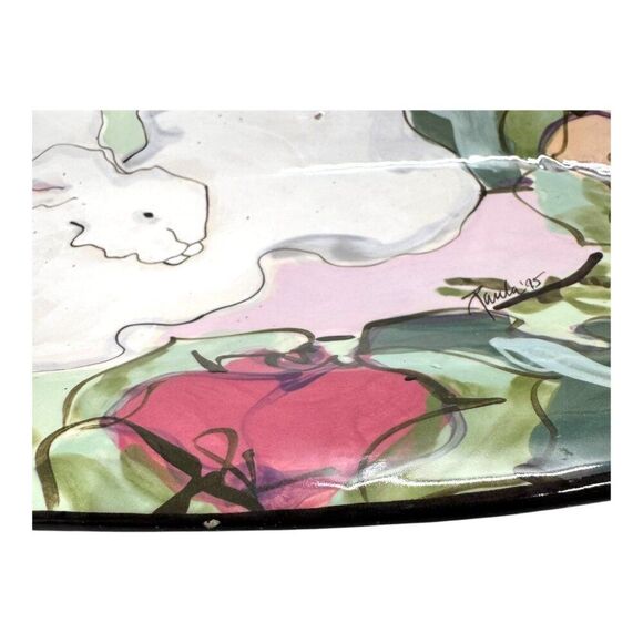 Hand-Painted Floral Serving Platter By Paula 95 Boho Chic Cottage Core Easter - Picture 9 of 9